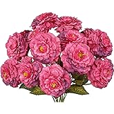 GhuaH 2 Pcs Artificial Flowers Zinnias Silk Flowers with Stems Zinnia Elegans Artificial Flowers for Outdoors Floral Arrangements Table Centerpieces Wedding Party Home Spring Summer Decor Rose Red