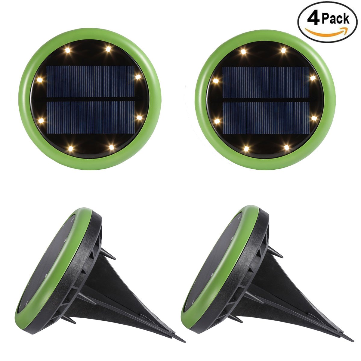 4 Pack LED Solar Outdoor Ground Lights, Buried Spike Uplight for Garden