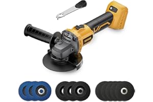 VERVEWAVE Angle Grinder Brushless fit DEWALT 20V Battery, 6 Variable Speed Power Grinder 4-1/2" Cordless, with 5 Cutting Wheels, 3 Grinding Wheels, 3 Flap Discs, For Cutting Grinding Polishing (Tool Only)