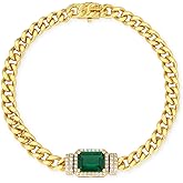 EVEYE Green Jewelry Bracelets for Women Adjustable 18K Gold Plated Cuban Link Bracelet with Created Emerald and Cubic Zirconia 5mm Durable Gift
