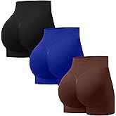 OVESPORT 3 Pack Seamless Women Workout Shorts Scrunch Butt Lifting Gym Booty Biker Shorts
