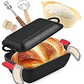 Fuairmee 6.35 Qt Oval Cast Iron Dutch Oven for Bread Baking, Bread Baking Pan with Lid includes Bread Baking Supplies, Multi-Functional Sourdough Baking Kit for Frying and Braising