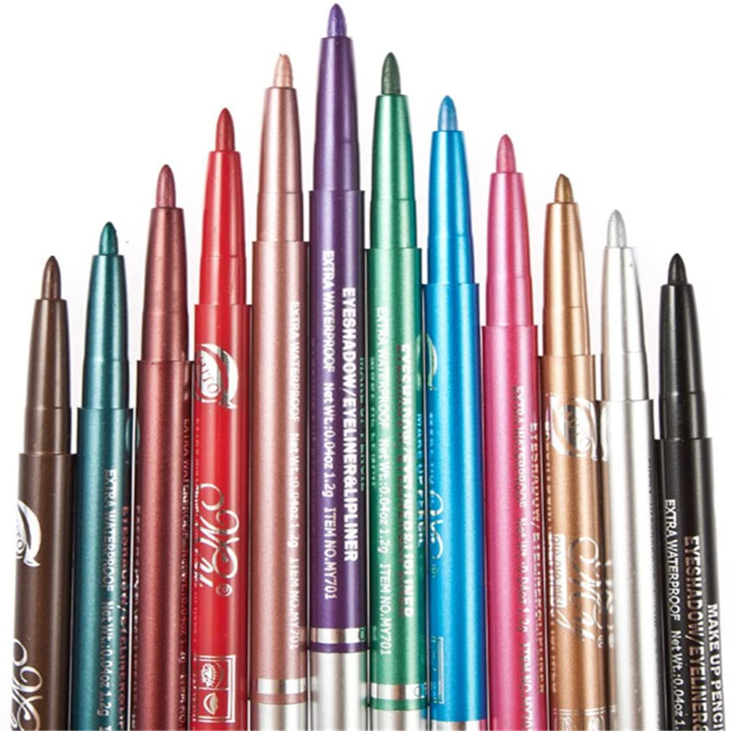 Chargenyang 12 PCS Colorful Eyebrow Pencil Eyeliner Eyebrow Lip Liner Pencil Pen Makeup Cosmetic Set Kit Tool