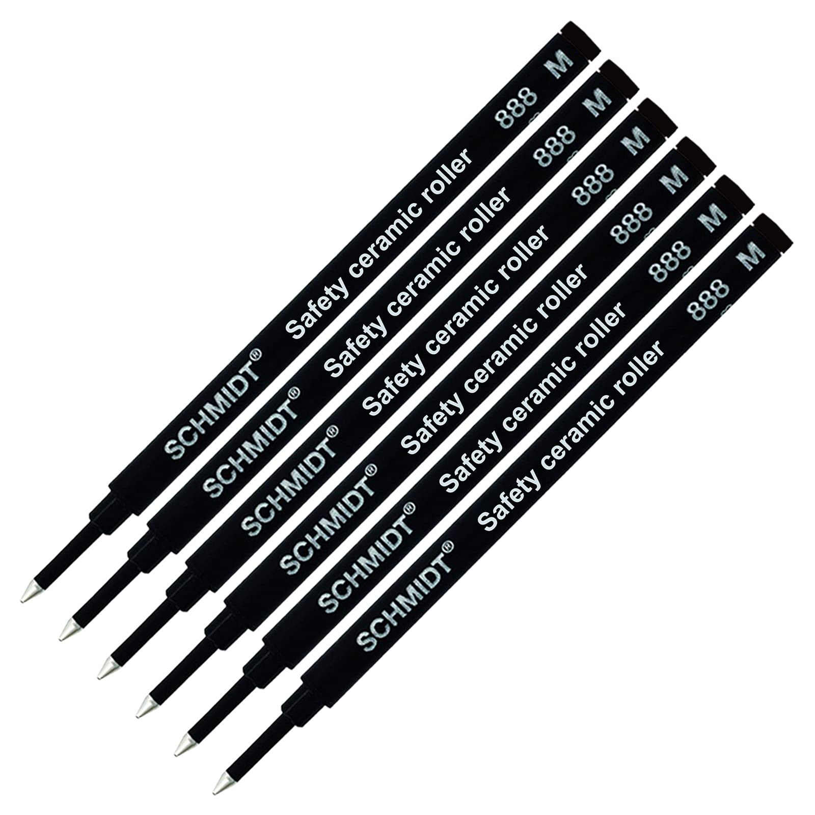 6 X Schmidt 888 Rollerball Refill - Medium - Black Ink - (Made In Germany)