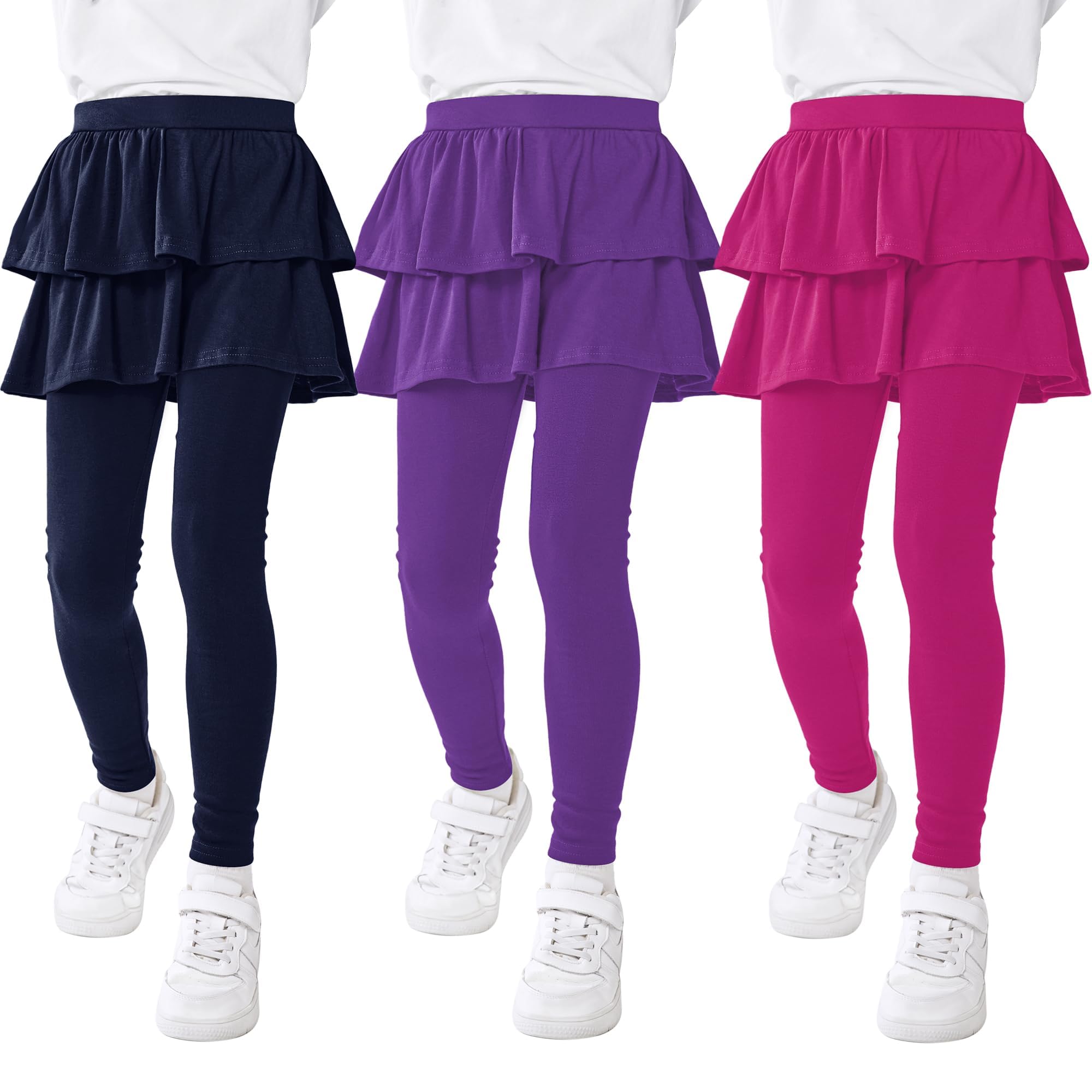 Resinta 3 Pack Girls School Uniform Pants Girls Leggings with Skirt Winter Warm Leggings 4-14 Years Image