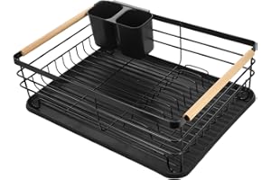 LOPUNER Black Multifunctional Kitchen Dish Drying Rack with Water Draining Tray Cutlery Holder and Large