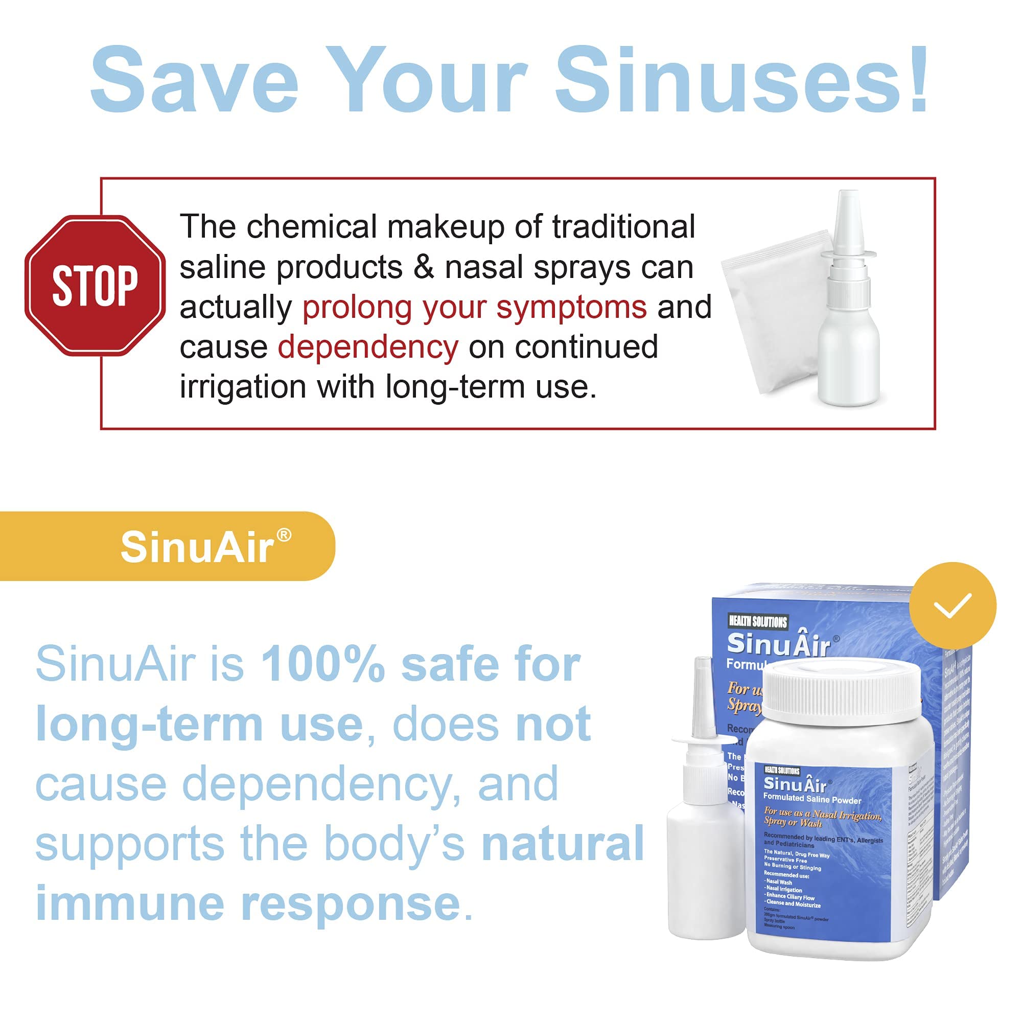SinuAir Sinus Rinse Salt Solution - Saline Powder for SinuPulse System, Neti Pot Flush, Nasal Wash Squeeze Bottle, & Nose Irrigation, Enhanced Formulation & Cleaning for Sinuses, 200g Bottle