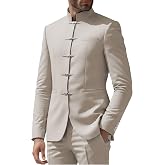 ZHOUYOPINPAI Men's 2 Piece Chinese Tang Suit Men Mandarin Collar Suits for Men Slim Fit Suit with Tang Style Metal Buckle