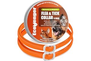 EcoVenger Flea Collars for Dogs & Cats - Flea & Tick Repellent 2-Pack Orange. Built-in Pant-Based Formula Strong Repellency Slow Release, Lasting Protection, Pleasant Aroma, Waterproof