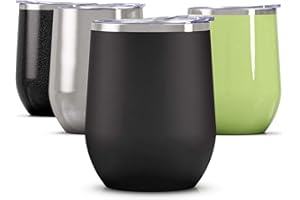 Maars BEV Stainless Steel Stemless Wine Glass Tumbler with Lid, Vacuum Insulated 12 oz Cup| Spill Proof, Travel Friendly, Cla