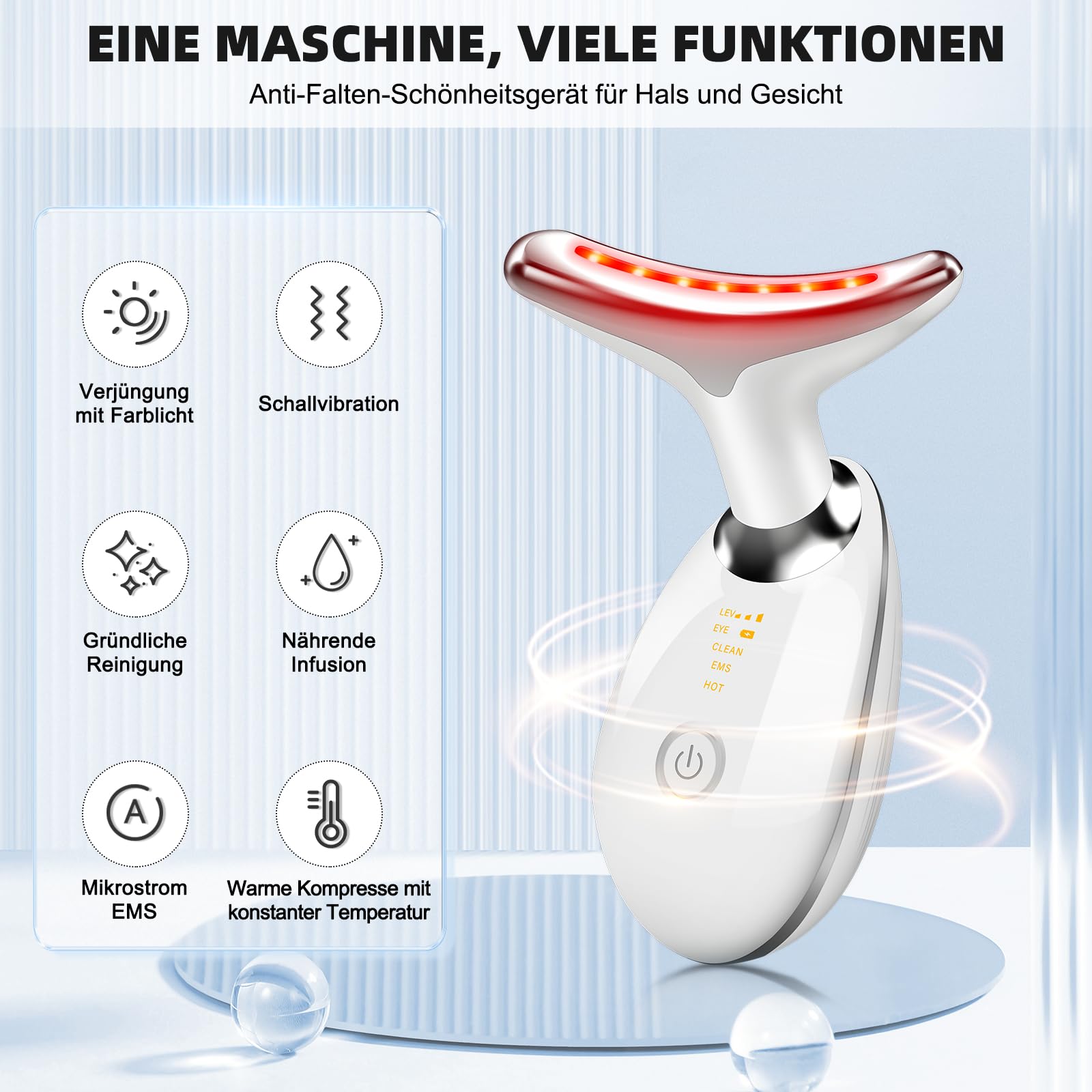 NVKHG Face Massager Against Wrinkles, 7 Colours LED Light EMS Gua Sha Electric, 3 Mode Face Massager, Constant Heating to 45°C V Shape Face Device, Electric Face Massage, Facial Lift