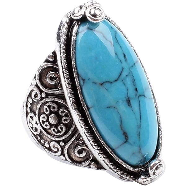 Anillo Grueso Piedra Natural Plata 925 | Anillo Mujer Turquesa ónix Granate Estilo Bohemio