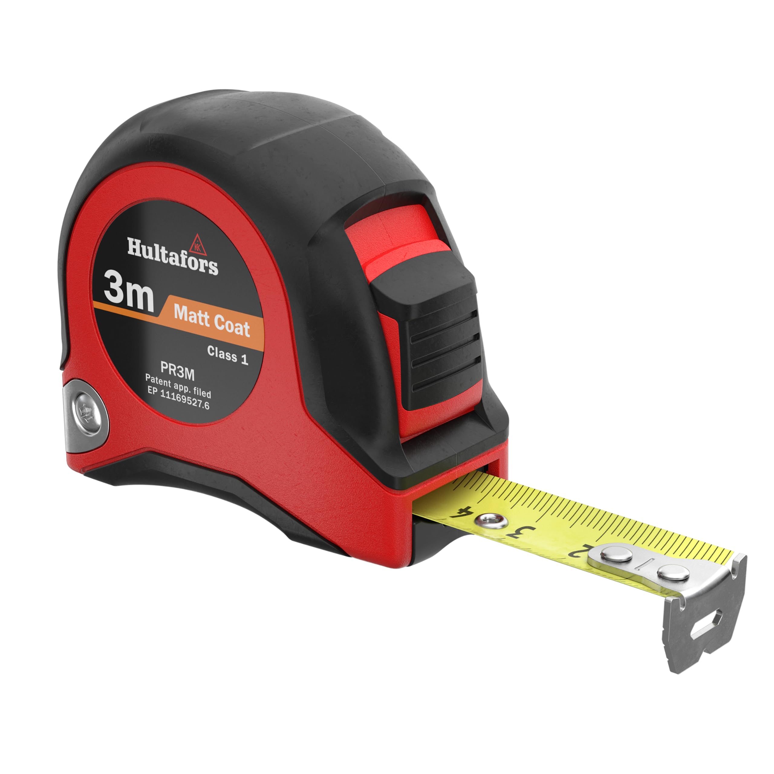 Tape measure 3 metres by Hultafors I Accuracy class I Made in UK I With movable end hook I I Roller tape measure with locking function and millimetre scale I 350103