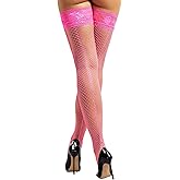 Seam Back Fishnet Thigh High Stockings Silicone Lace Top Lingerie Stay Up Sheer Nylon Hosiery