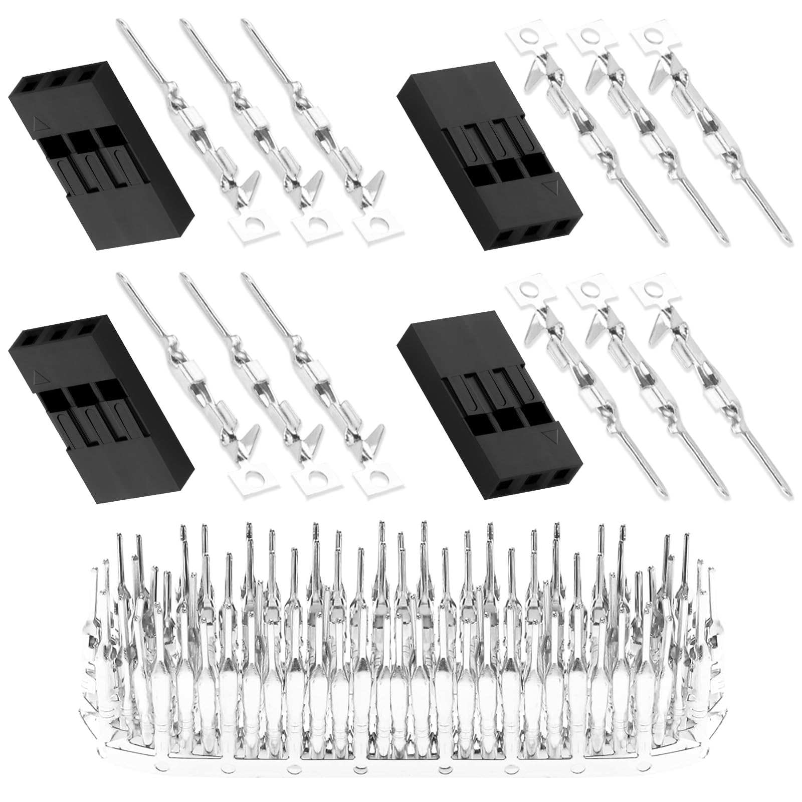 Pzsmocn 50 Sets / 200 Pieces for Dupont 2.54 mm Pitch 3-Pin Adapter Connector Male Housing Black Socket Terminal Compatible with Wires Cable 30-26 AWG Accessories, Header Crimp Pins Kit