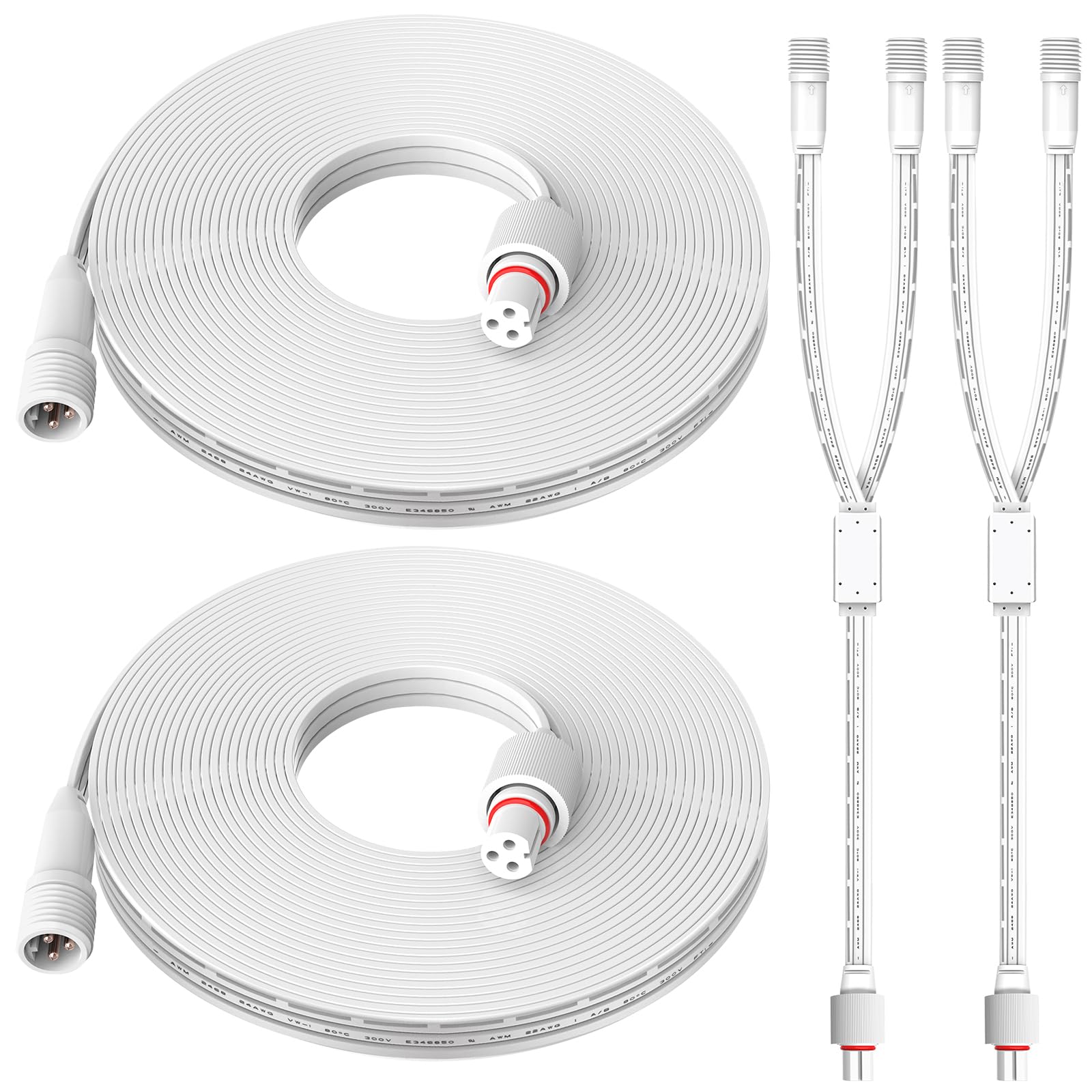 Photo 1 of 2 Set 16FT Permanent Outdoor Lights Extension Cable with Y-Splitter (1 Female to 2 Male), IP68 Waterproof Extension Cord, 3 Pin Power Cord for Go-vee H705A H705B H705C H706A H706B H706C