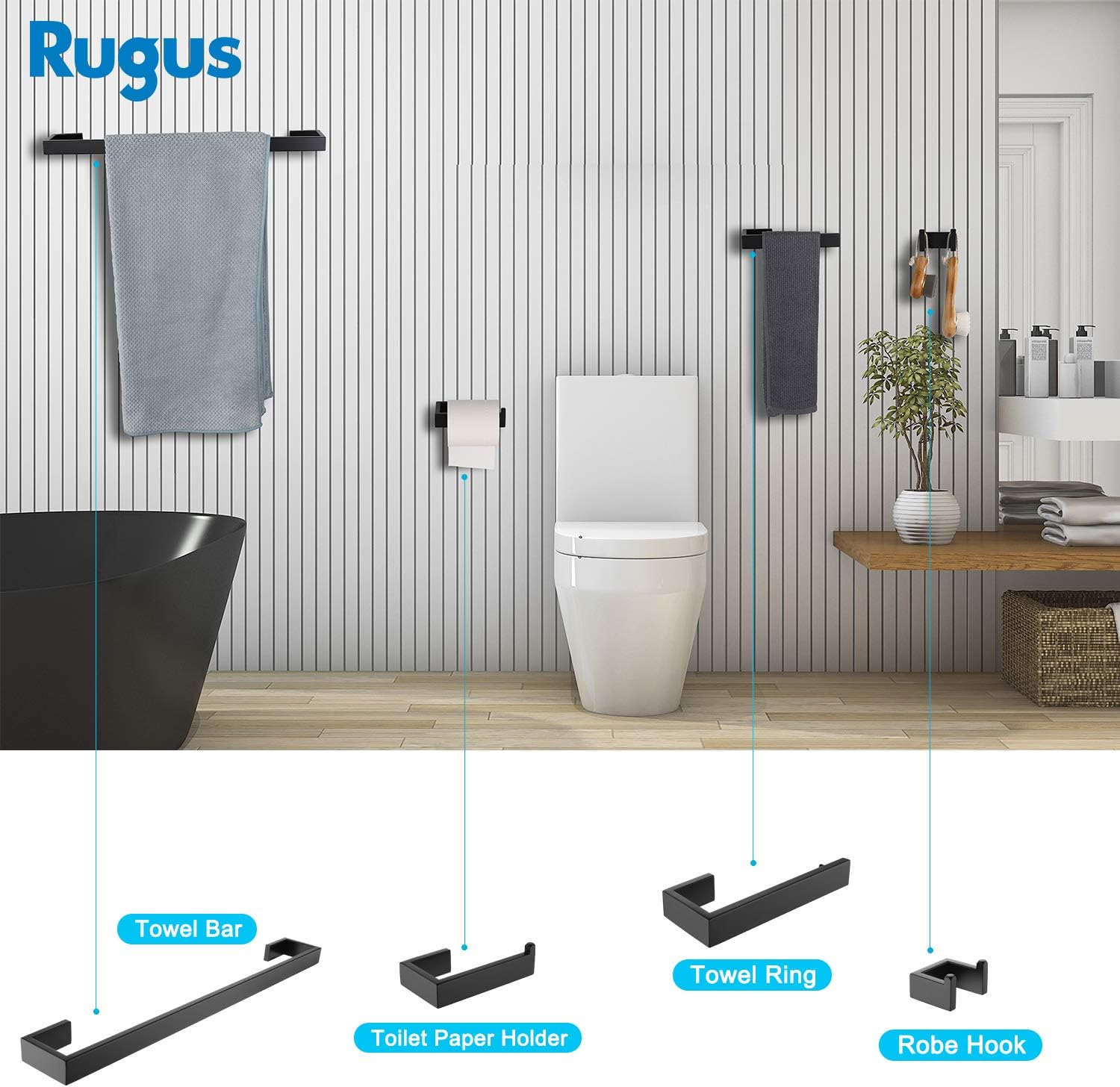 RUGUS Modern Bathroom Accessories- 4-Piece Bathroom Hardware Set Bath Hardware Towel Bar Accessory Set - - 