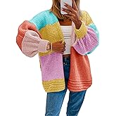 Saodimallsu Womens Boho Cardigans Colorful Long Sleeve Cardigan Open Front Sweaters Chunky Knit Coats Loose Fit 2025