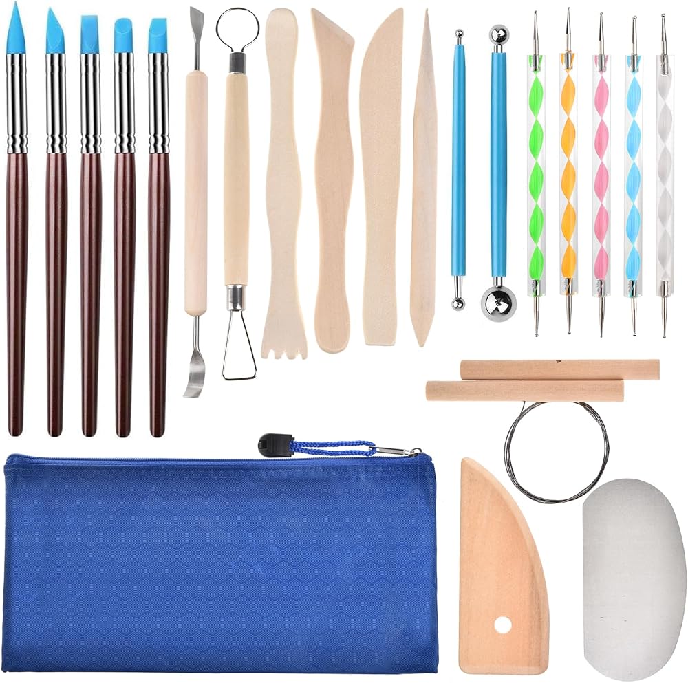 GOLDEROC 22Pcs Clay Tools Set Modelling Carving Sculpting Kit with Bag