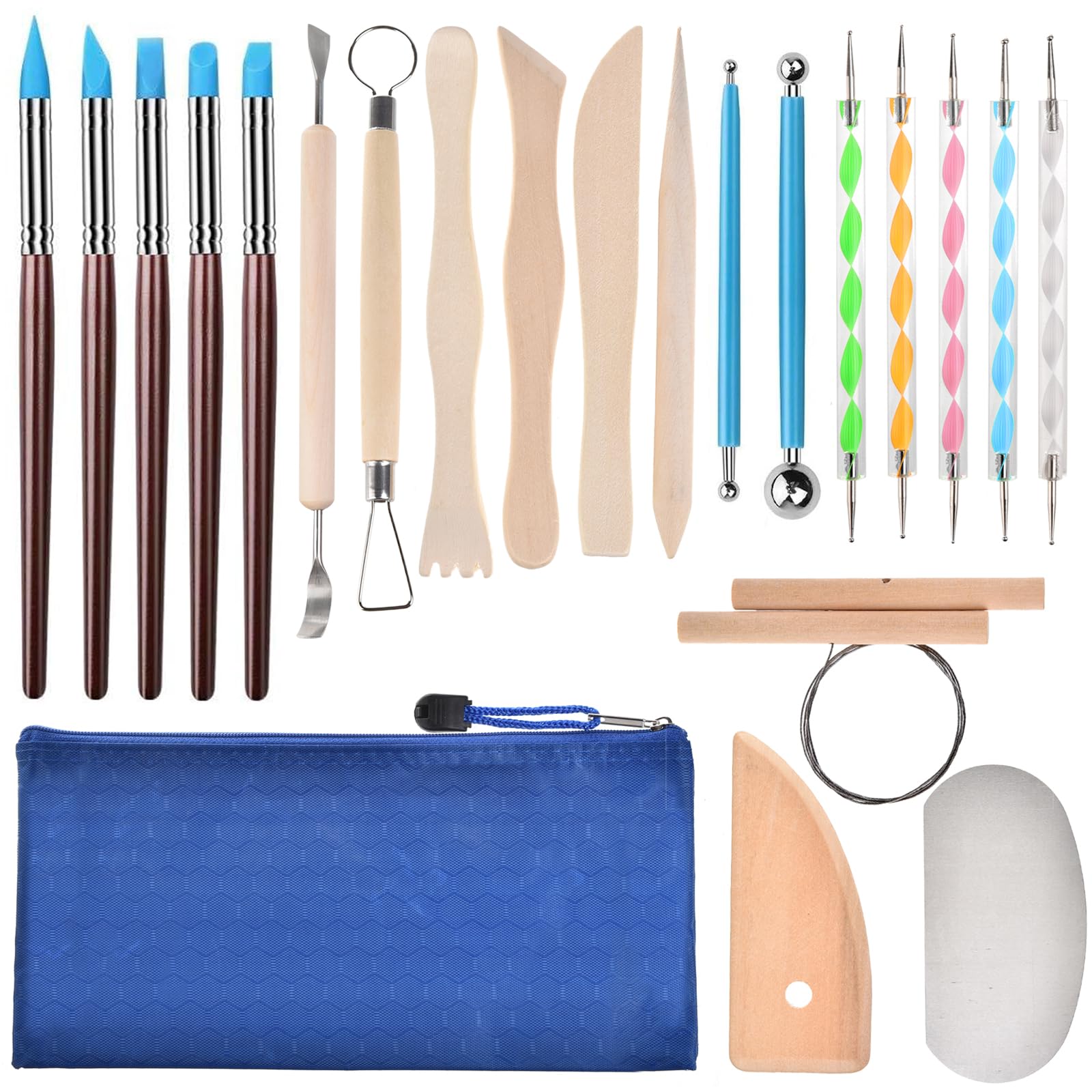 GOLDEROC 22PCS Clay Tools Set, Modelling Clay Pottery Tools for Kids, Pottery Clay Modelling Tools Sculpting Tools for Model Making, Candle Making, Sculpture, Carving, DIY Craft Beginners