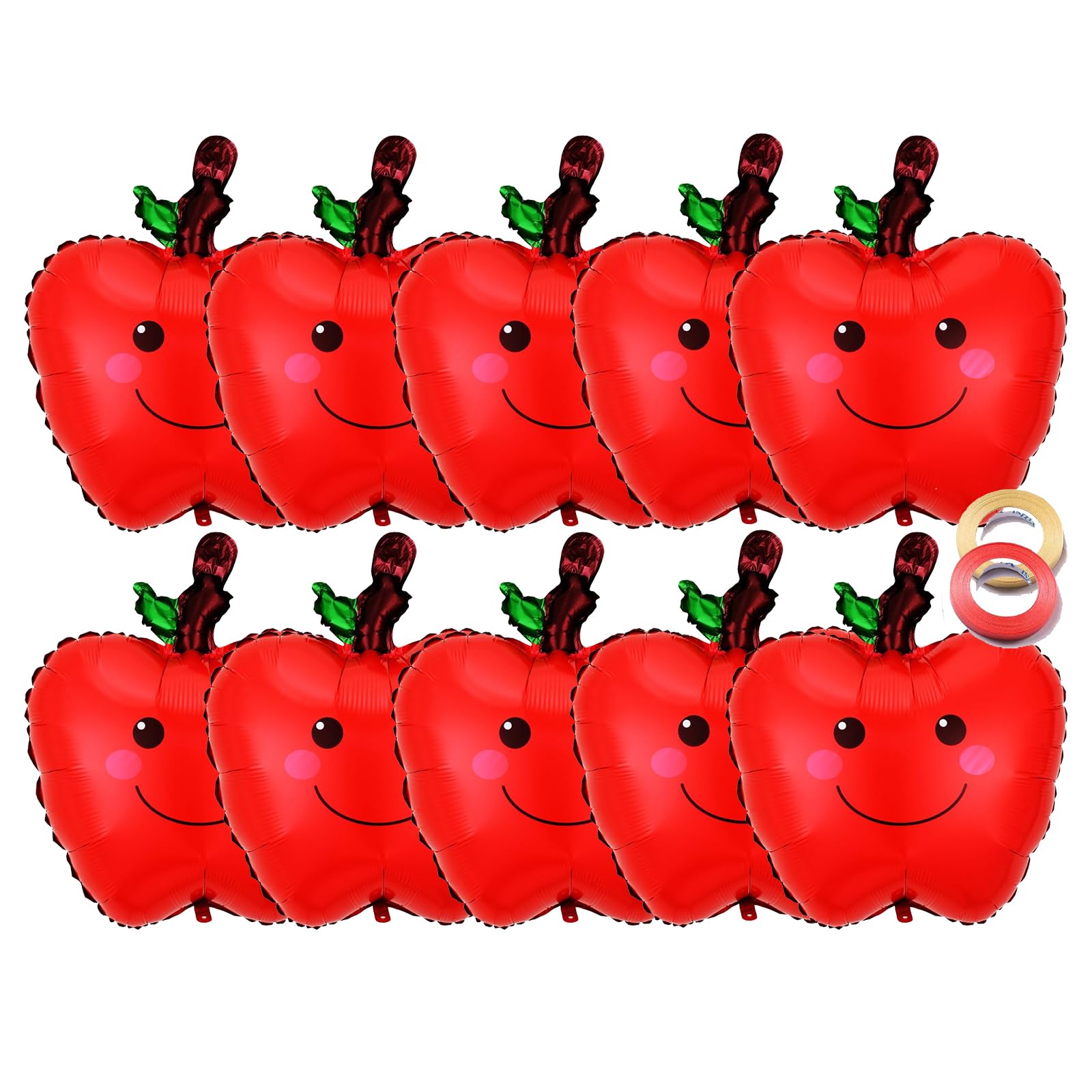 Photo 1 of Red Apple Foil Balloons, 18 Inch, Smiling Face Design, Back to School Decoration, 10 Pack with Ribbon, Welcome Back to School Decorations First Day of School Decorations for Kindergarten Classroom