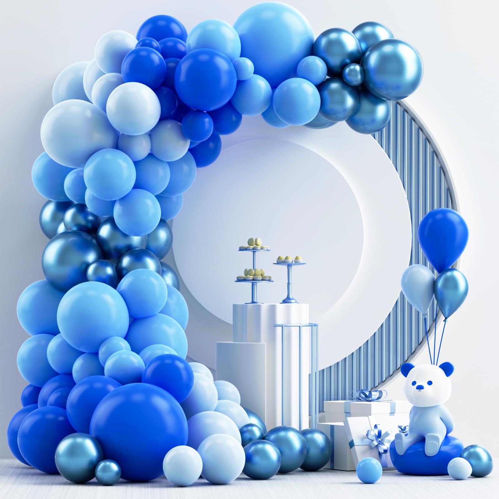 Photo 1 of NISOCY 124Pcs Blue Balloons Garland Arch Kit, 18In 12In 10In 5In Baby Light Blue Royal Blue Metallic Blue Balloons for Baby Shower Birthday Baseball Nautical 4th of July Independence Party Decorations