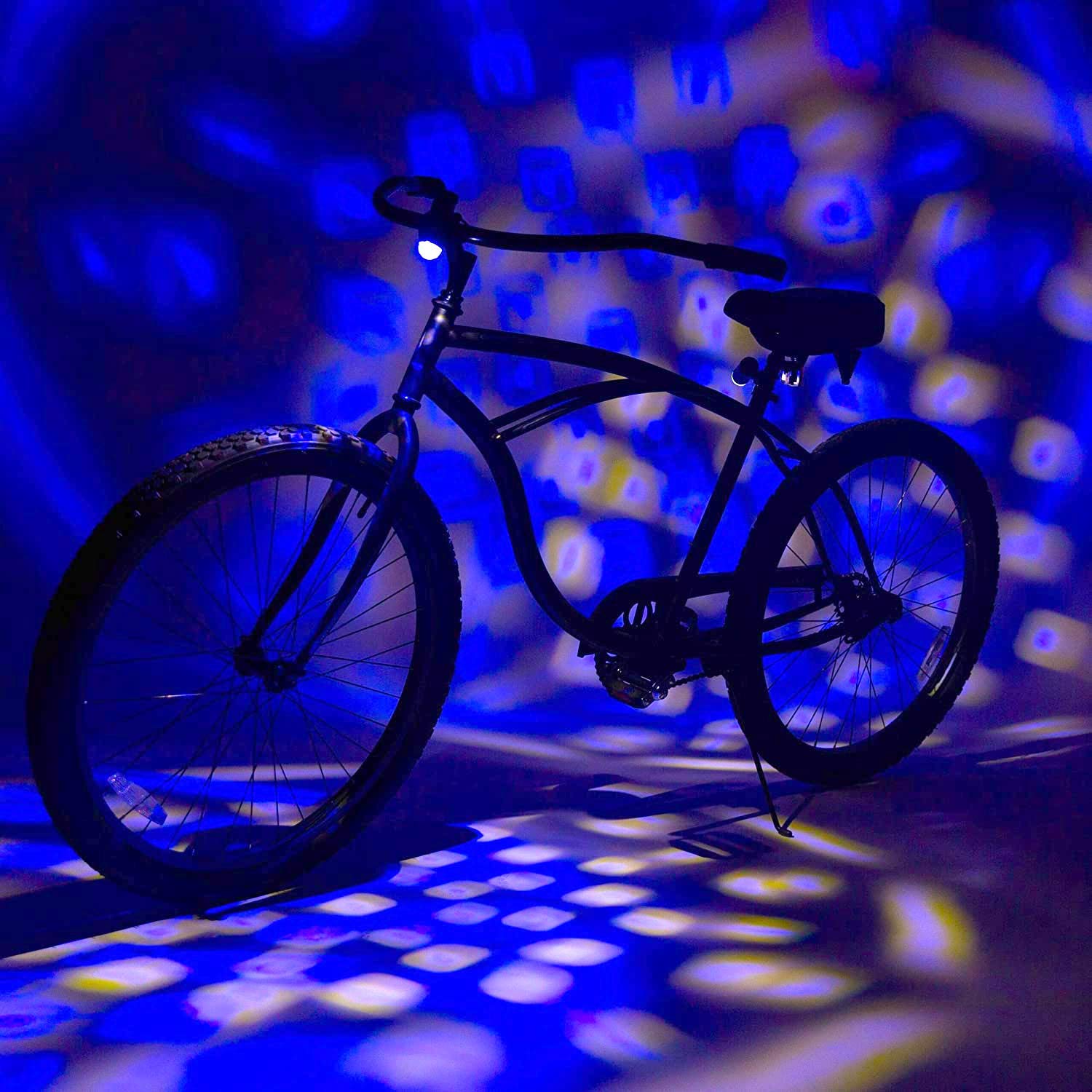 Disco Bike Lights [White/White/Blue] Unique for Kids - Portable Headlight Bicycle Accessories - Christmas Presents & Stocking Stuffers for Boys and Girls 5 6 7 8 9 Year Old+