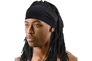 Titan Spandex Skull Cap for Dreadlock and Braid - Black Durags for Men with Band - Classic Black Bandana Style