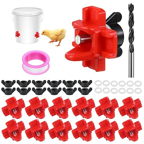 12-Pack Horizontal Chicken Waterer Nipples,Automatic Leakproof Poultry System with Drill Bits,Durable ABS,Stainless Steel,Water-Saving Design for Chicken Coops Outdoor Setups