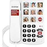 Uvital Big Button Phone for Seniors, One-Touch Landline Phones, White | 8 One-Touch Dialing Big Buttons and 1 SOS Emergency Button, Hands-Free, Loud Ringer, Easy to Use