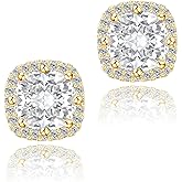 Cubic Zirconia Earring Studs CZ Stud Earrings MIXFOSAHN White Gold Glod-Plating 10MM Square Studs Earrings Bright Earrings Halo Hypoallergenic Stud Earrings for Women