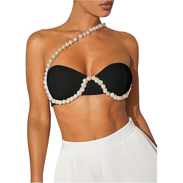 Aopwsrlyi Women Sexy Pearls Beaded Cami Top Sleeveless Sling Pearl