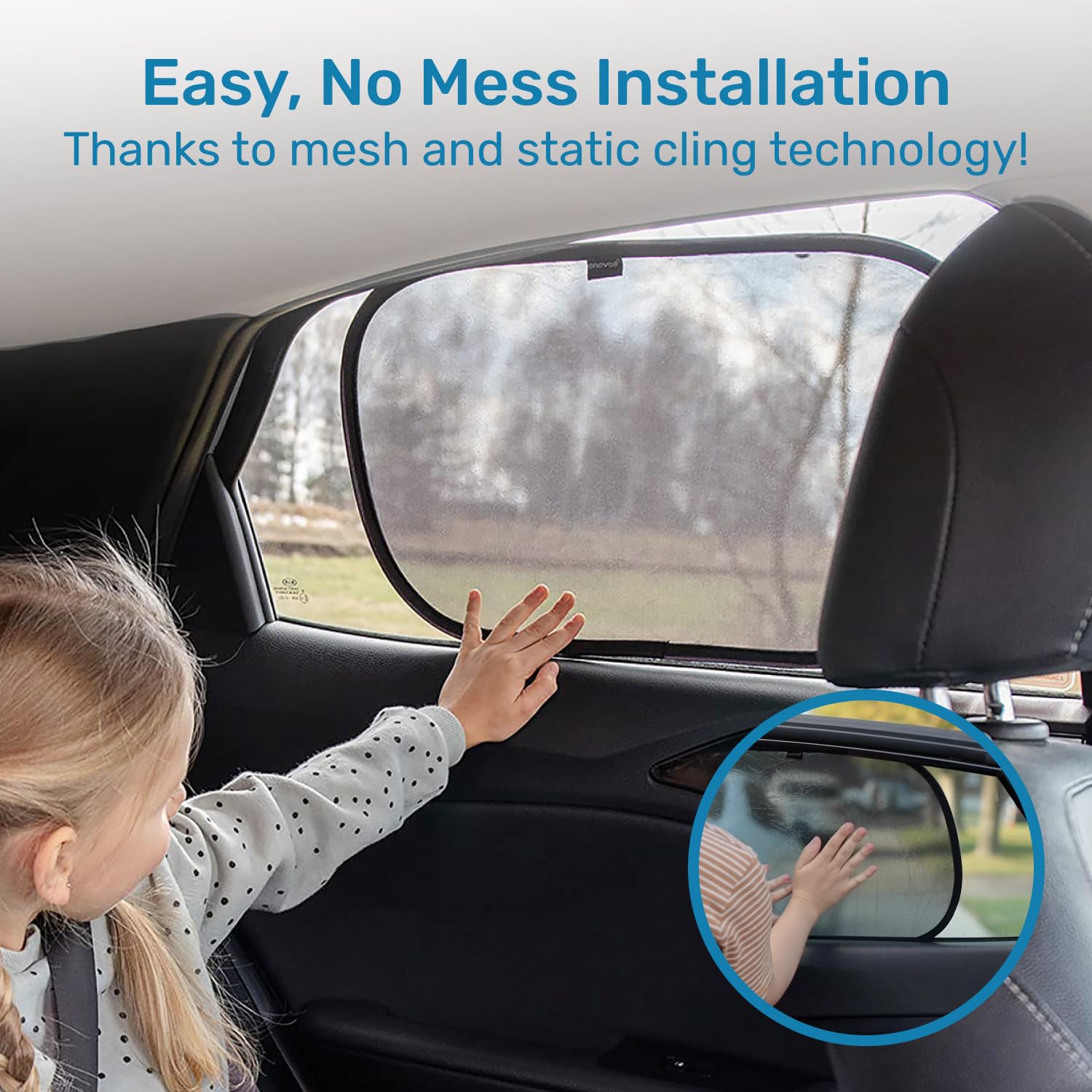 Enovoe Car Window Shades for Baby (2 Pack) - 21x14 Inches Sun Shade Blocker, Cling - Glare Shield and UV Rays Protection for Your Child - Side Windows Screens for SUV- Mesh Window Shades for car Baby
