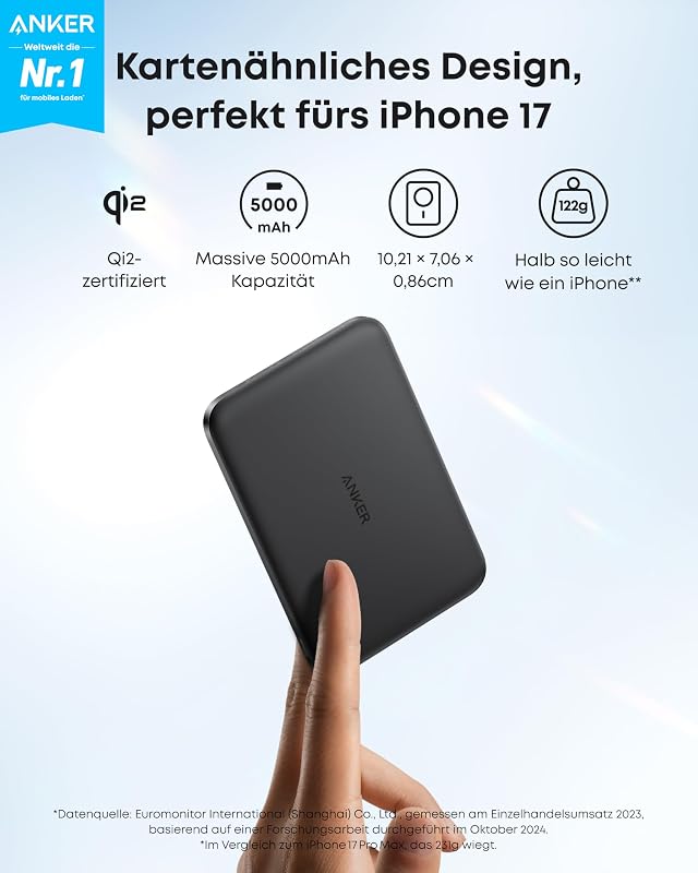 Nano magnetische ultraschlanke Powerbank Qi2 15W