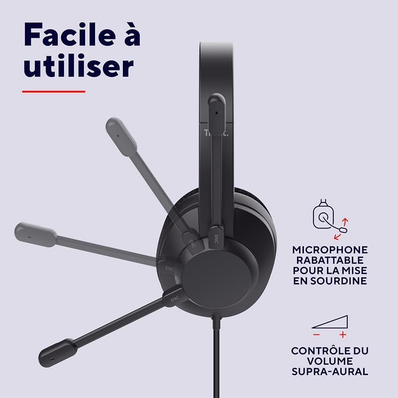 Ayda Max Casque USB Filaire avec Micro ENC Antibruit Over Ear, Noir