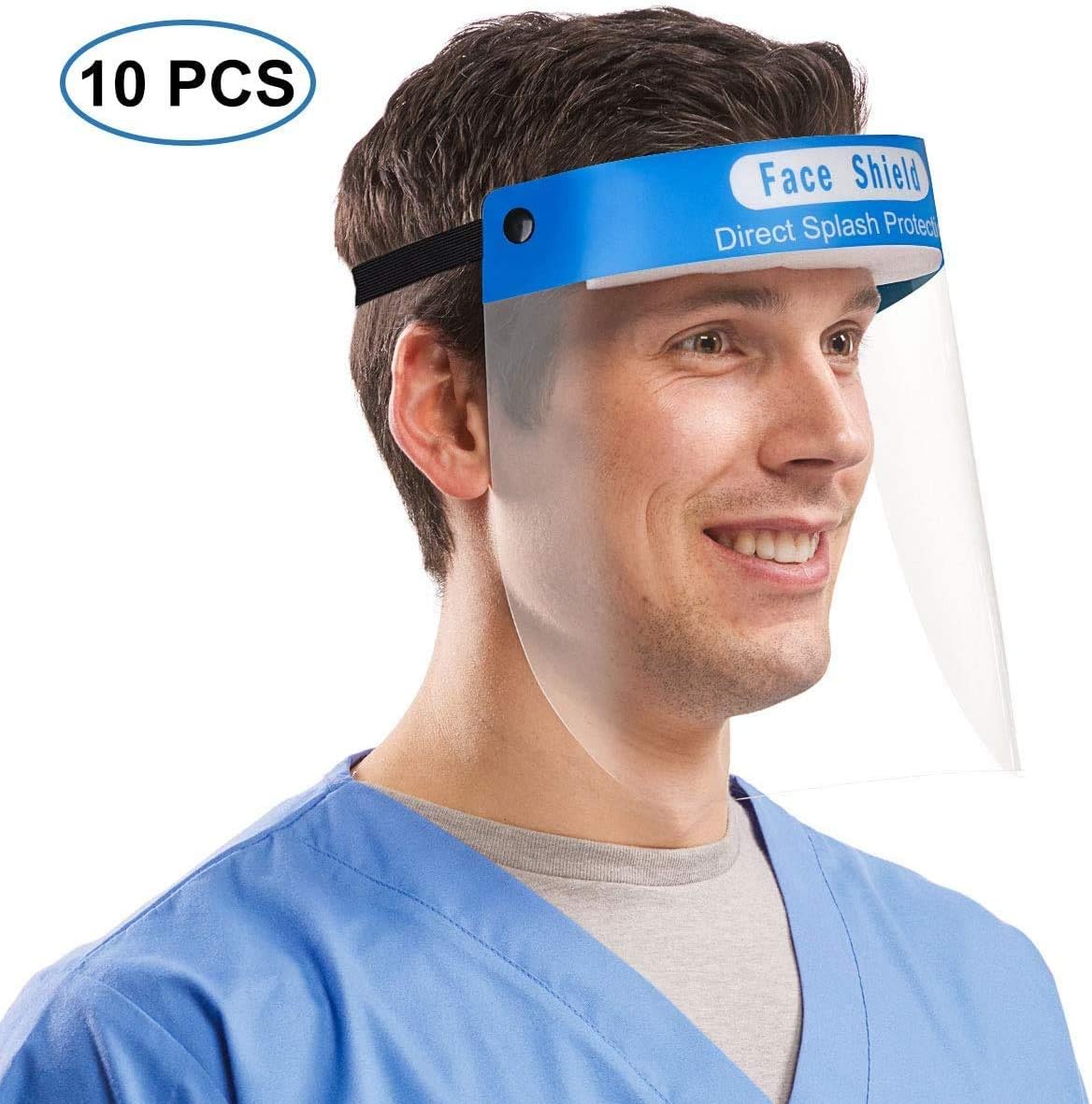 10pack Face Shield Face Visor Face Protective Visor Plastic Adjustable Transparent Face Shield to Prevent Saliva, with Elastic Band
