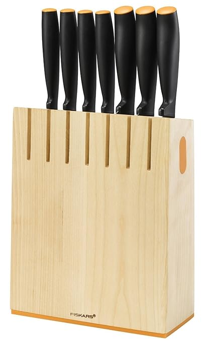 Fiskars Design-Messerblock mit 7 Messern, Breite: 20,8 cm, Höhe: 37 cm, Birkenholz, Functional Form, 1018781