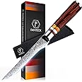 5.5" Boning Knife Fillet Knife Damascus Japanese Pro High Carbon Steel Sharp Curved Flexible Blade Kitchen Cleaver for Fish Poultry Chicken Meat Cutting with Sheath[Gift Box] Pakkawood Handle