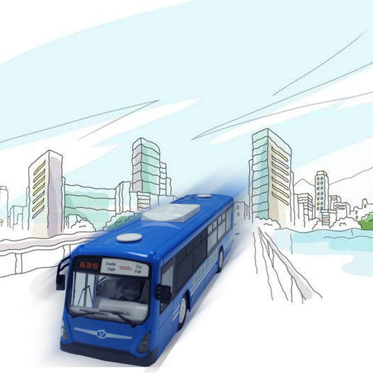 Fisca RC City Bus Remote Control Vehicles, 6 Ch 2.4G Opening Doors and Acceleration Function Toys Electronic Hobby Truck with Simulation Sound and Flashing Light (Blue)