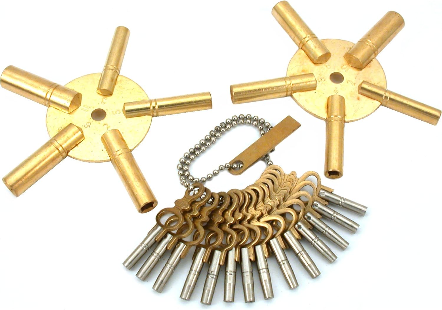 24 Clock Keys Two Brass 5 Pronged Winding Tools New Watches