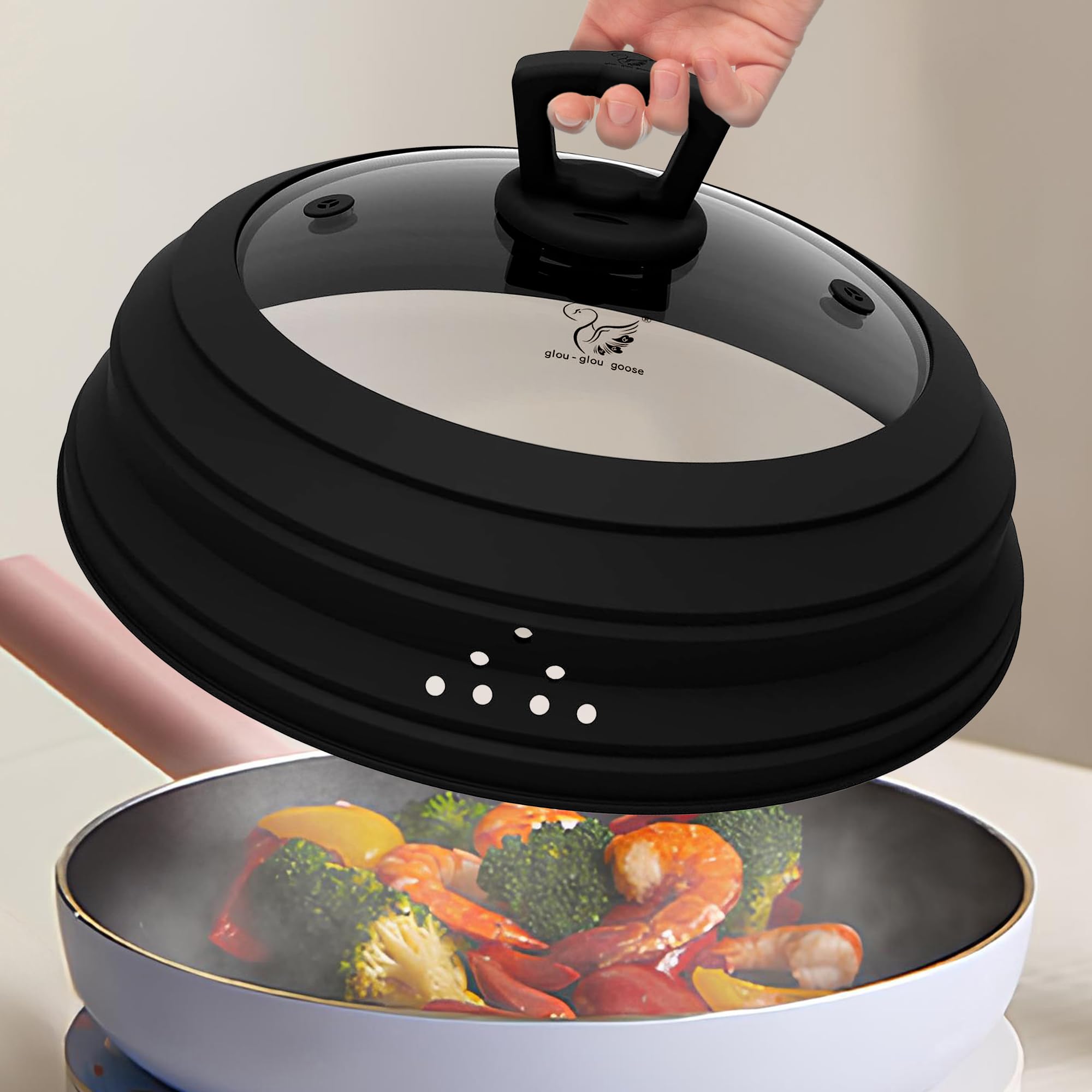 Photo 1 of COMATOP Microwave Splatter Cover Tempered Glass Microwave Lid Cover for Food 11.8 inch Silicone Foldable Microwave Plate Cover for Kitchen (Black), AGS30