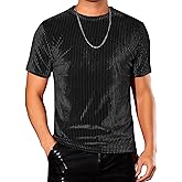 Lars Amadeus Velvet T-Shirts for Men's Crew Neck Short Sleeve Tee Tops Disco Velour t Shirts