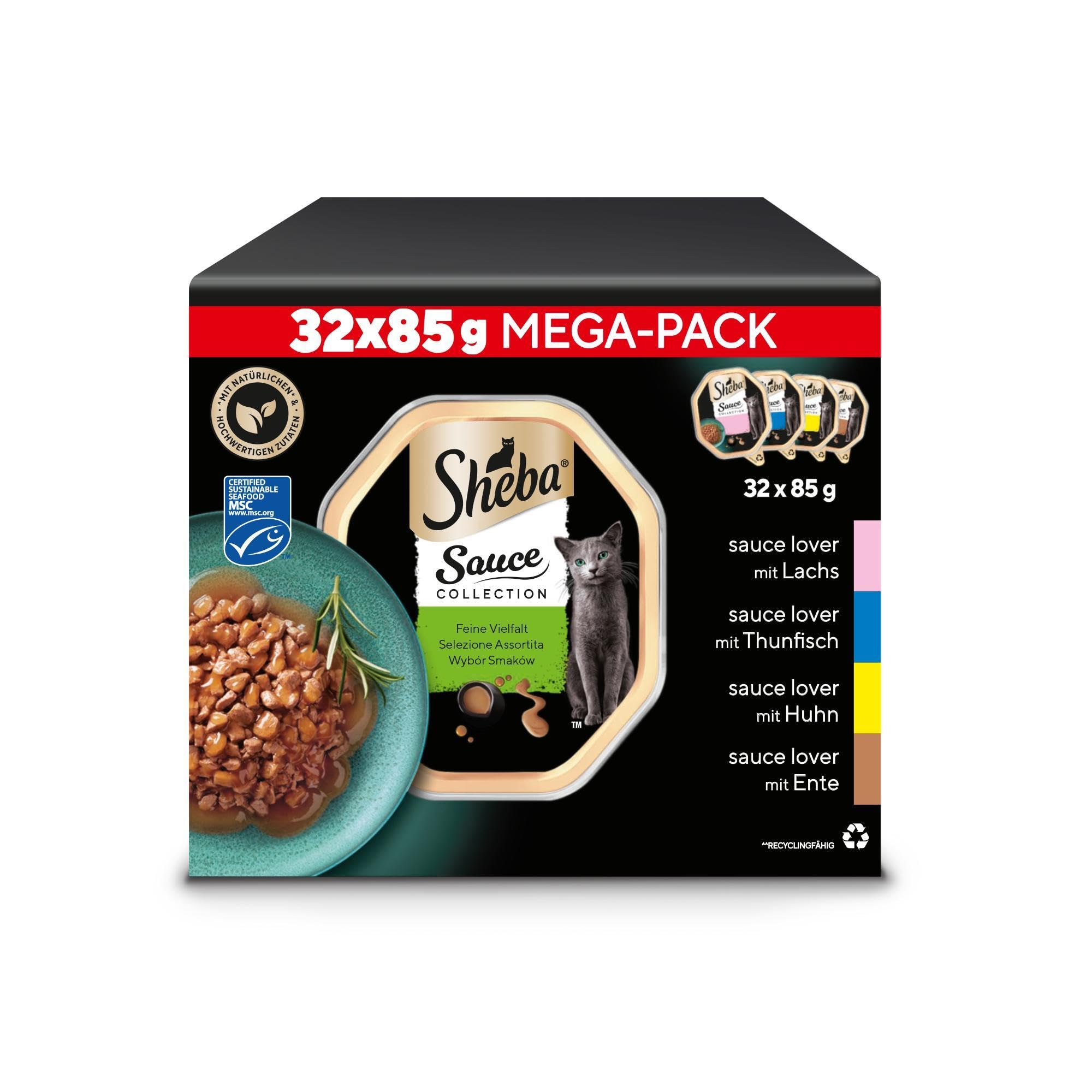 SHEBA Schale Nassfutter Multipack Mega-Pack Sauce Collection Feine Vielfalt MSC-Zertifiziert 32 x 85g