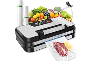 95kPa Vacuum Sealer Machine, Powerful Double Pump 10-in-1 Food Sealing System with Double Heat Seal, Built-in Cutter & Bag St