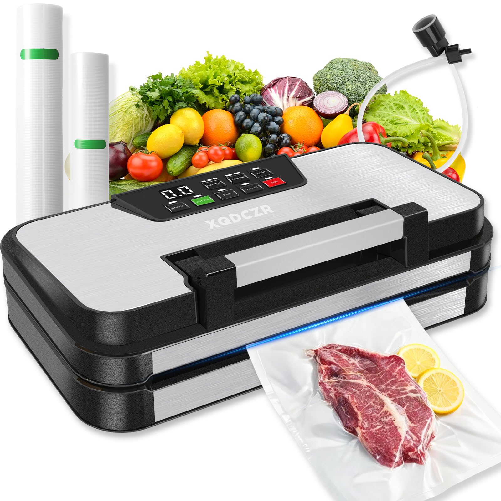 Photo 1 of ***bag rolls missing*** 95kPa Vacuum Sealer Machine, Powerful Double Pump 10-in-1 Food Sealing System with Double Heat Seal, Built-in Cutter & Bag Storage, Easy-Lock Handle, Hose, 2 Bag Rolls, Durable Stainless Steel Design