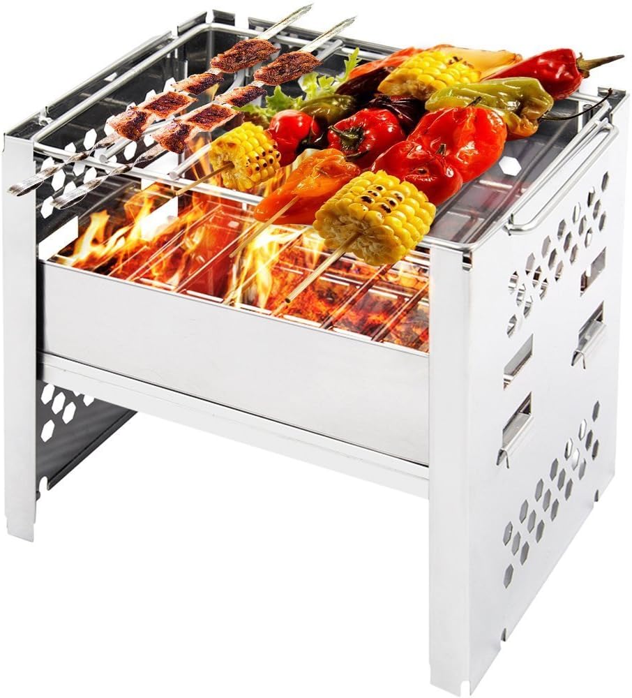 Chelitte Wood Burning Backpacking Stoves/ 1-2 People Use Outdoor Foldable Portable Camp Stoves Picnic BBQ Cooker,Charcoal Stove 4-step Height Adjustment Multifunctional Camping Hiking Cooking Stove