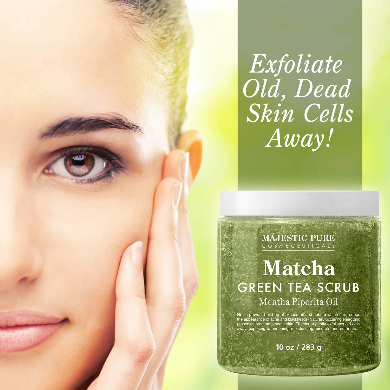 Matcha Green Tea Body Scrub for All Natural Skin Care - Exfoliating Multi Purpose Body and Facial Scrub Moisturizes and Nourishes Face and Skin - 10 oz - Great Gift for Her : Beauty