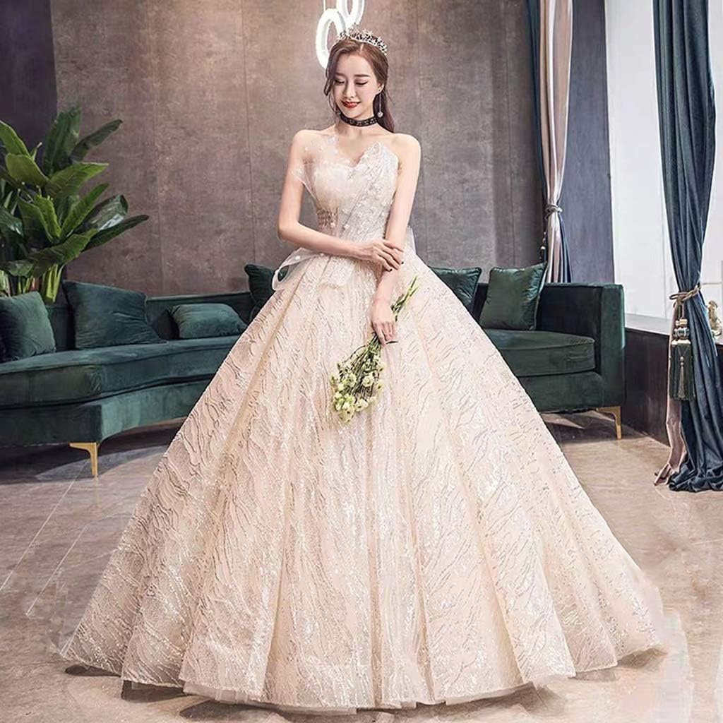 Noble Bride Champagne Color Wedding Dresses Luxurious Women S Lace Beaded Floral Wedding Gowns Golden Sequins Pattern Floor Length Amazon Co Uk Sports Outdoors