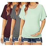 Ekouaer Maternity Shirts 3 Packs Dolman Sleeve Side Ruched Tops Tunic Casual Pregnancy Clothes S-XXL