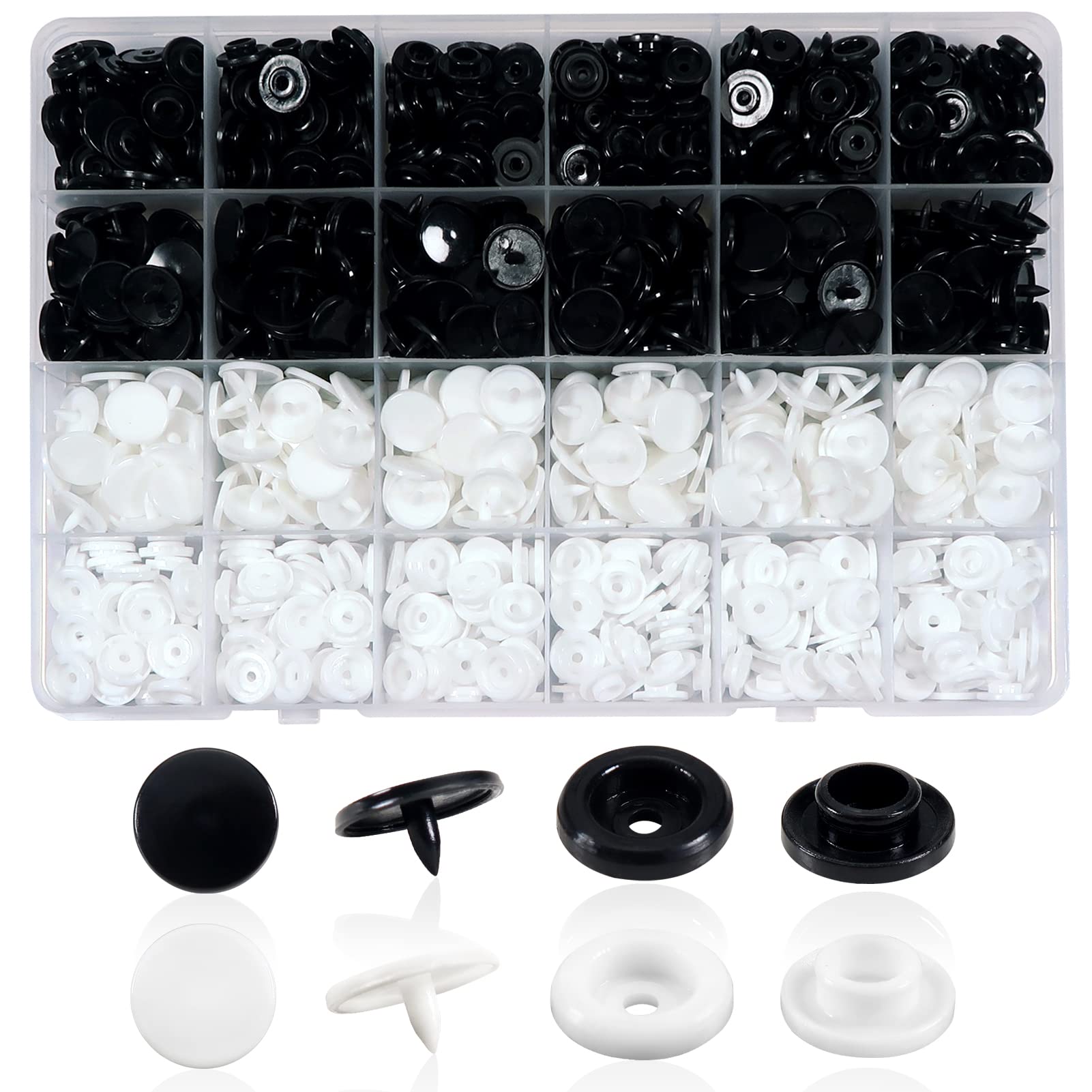 TOAOB 240 Sets T5 Plastic Press Studs 12 mm White Black for Sewing Accessories Clothing DIY Craft Scrapbook